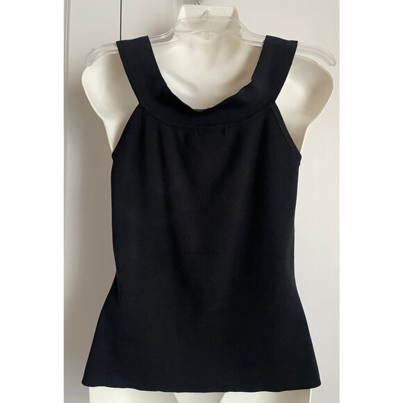 Women’s Black Ribbed Silk Minimalist Stretch Classy Tank Top By Artisan - Large - Picture 4 of 6